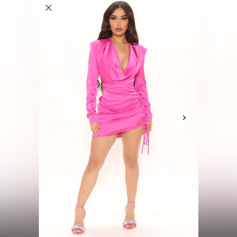 Fashion Nova Vibrant Pink Ruched Mini Dress